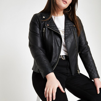 River Island Branded Faux Leather Biker Jacket in Black Womens Clothing Jackets Leather jackets 