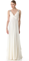 Thumbnail for your product : Reem Acra V Neck Gown with Jeweled Straps