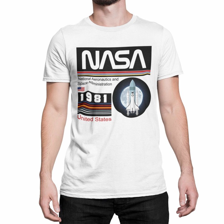Merchcmt NASA Stripe Graphic Mens White T-Shirt (X-Large) - ShopStyle