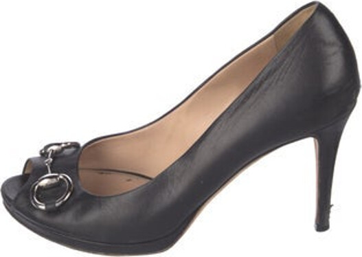 Gucci Leather Pumps Black Horsebit Accent Peep-Toes Unfortunately, due to restrictions, this item may not be eligible for shipping in all areas.