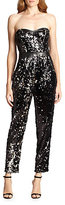 Thumbnail for your product : Milly Leather-Trim Sequined Bustier Jumpsuit