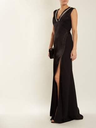 Versace Crystal Embellished V Neck Satin Gown - Womens - Black