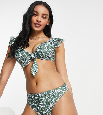 Peek & Beau Fuller Bust Exclusive high leg bikini bottoms in green floral -  ShopStyle Two Piece Swimsuits