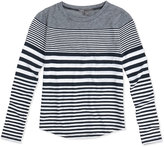 Thumbnail for your product : Vince Striped Shirttail Tee, White/Black, Kids' Sizes S-XL