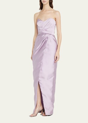 J. Mendel Strapless Silk Hand-Pleated Draped Bustier Gown