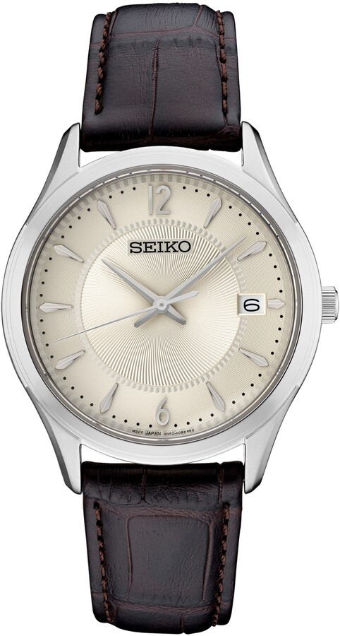 Seiko Men's Essential Brown Leather Strap Watch 39.4mm - Blush/cream