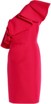 Thumbnail for your product : Halston One-shoulder Ruffled Cotton And Silk-blend Dress