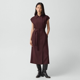 Theory Double-Breasted Belt Dress in Sleek Flannel