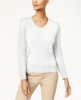 Thumbnail for your product : Karen Scott Cotton V-Neck Cable-Knit Sweater, Created for Macy's