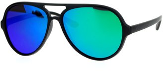 JuicyOrange Fashion Aviator Sunglasses Retro Unisex Plastic Frame Matte Black, Teal Mirror
