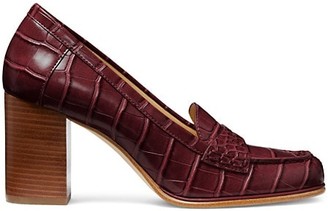 stacked heel loafers