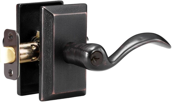 Delaney Hardware Sandcast Tiara Aged Bronze Keyed Entry Right Hand Door Handle with Square Backplate