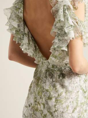 Alexander McQueen Floral Print Silk Gown - Womens - Green Print