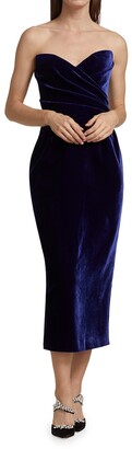 Rasario Velvet Draped Corset Midi Dress