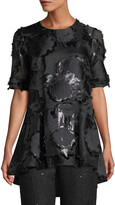 Thumbnail for your product : Lela Rose Short-Sleeve Floral-Embroidered Flounce Top