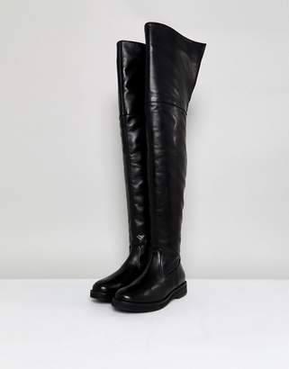 MANGO Leather Flat Knee High Boot