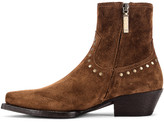 Thumbnail for your product : Saint Laurent Lukas Zip Stud Ankle Booties in Land | FWRD