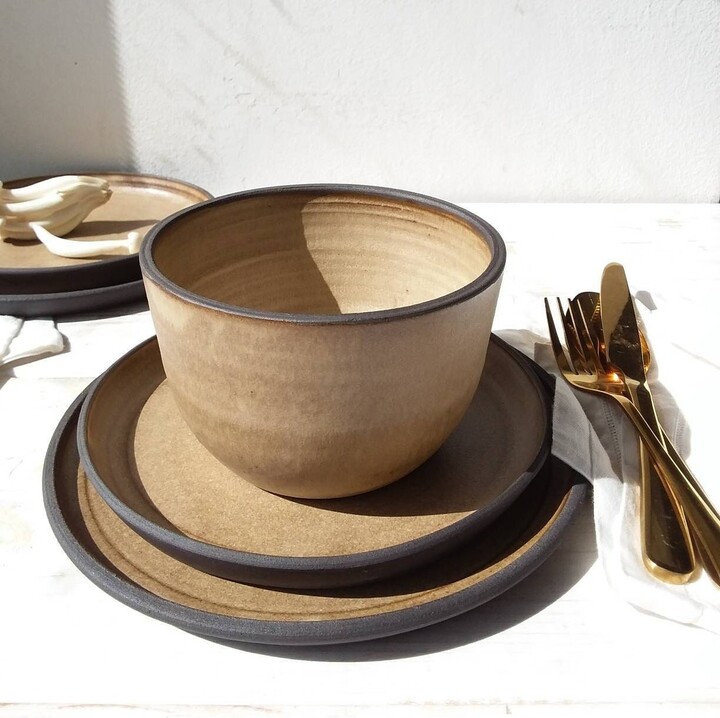 Etsy Brown & Black Stoneware Dinner Set Three Or Two Piece Ceramic Set