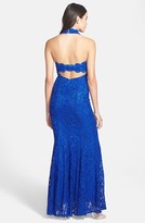 Thumbnail for your product : Nightway Morgan & Co. Lace Halter Trumpet Gown (Juniors)