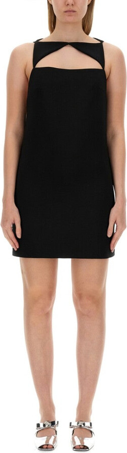 Wool Blend Straight Mini Dress With Cut-Out