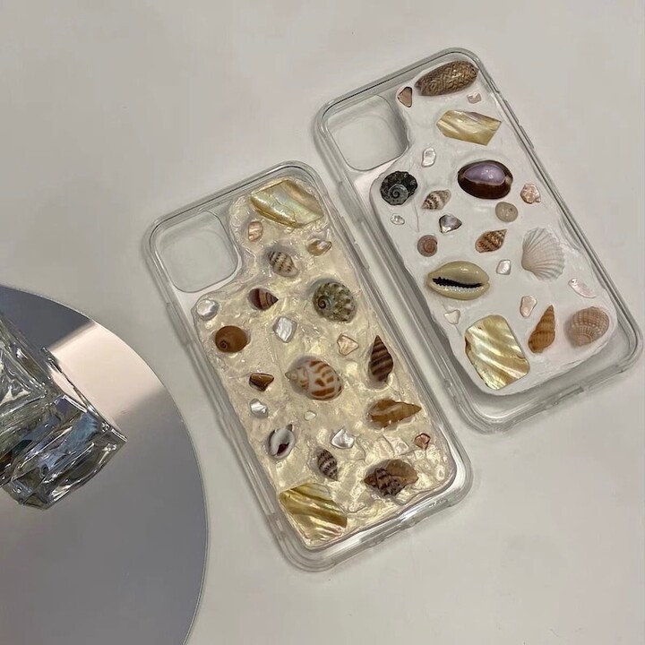 Seashell Mosaic Handmade Phone Case iPhone 13 12 11 pro max iphone X Xs Xr| Beach Natural Tones Beige Cream Pearly