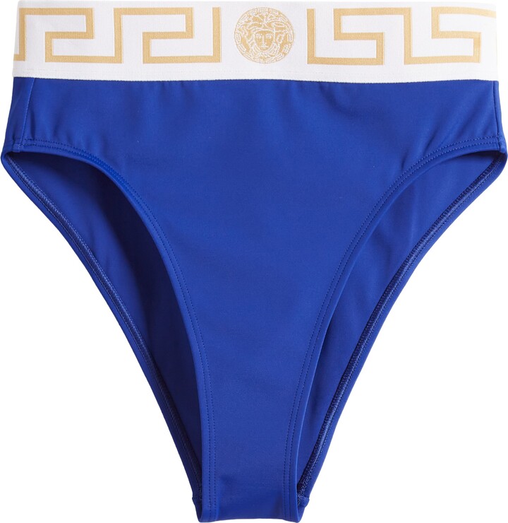 Greca Border bikini bottoms in blue - Versace