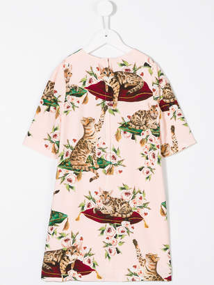 Dolce & Gabbana Kids floral cat print dress