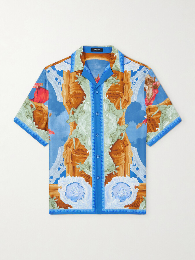 Versace Camp-Collar Printed Silk-Twill Shirt