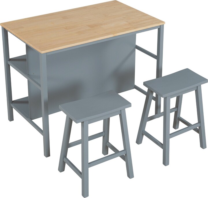 IGEMAN 3Piece 45" Rubber Wood Stationary Kitchen Island Set with 2