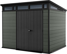 Keter Cortina Modern Durable Resin Outdoor Storage Shed With Floor and Double Doors for Garden Patio Furniture and Tools, Green