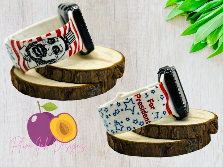 Engraved Smart Watch Band, Samsung, Fitbit Versa 2, American Flag, Stars, Red, White, Blue, Scary Clown, Captain Spaulding