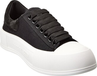 black leather plimsolls womens