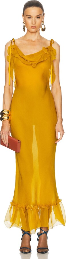 Saint Laurent Long Slip Dress in Mustard