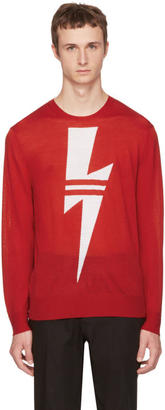 Neil Barrett Red Double Stripe Thunderbolt Sweater
