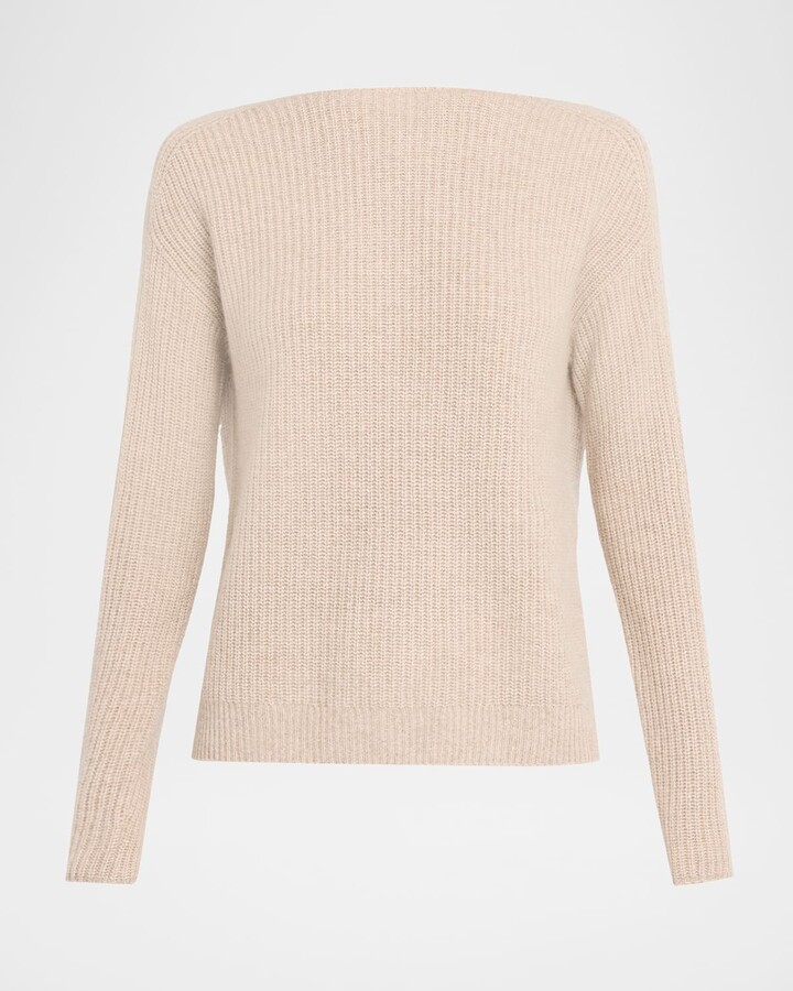Neiman Marcus Cashmere Boat-Neck Shaker Rib Sweater