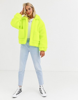 Brave Soul tallie jacket in neon borg