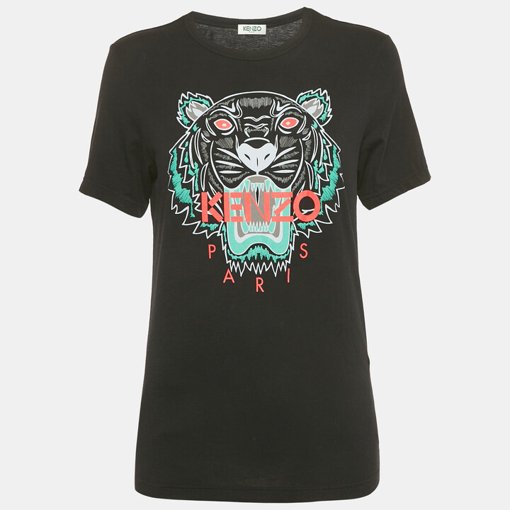 Kenzo Black Tiger Logo Print Jersey Crewneck T-Shirt XS