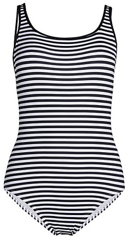black and white striped swimming costume