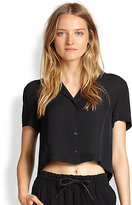 Thumbnail for your product : Rag and Bone 3856 Rag & Bone Cropped League Silk Button-Front Shirt