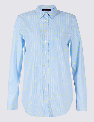 M&S Collection Pure Cotton Embroidered Spot Striped Shirt