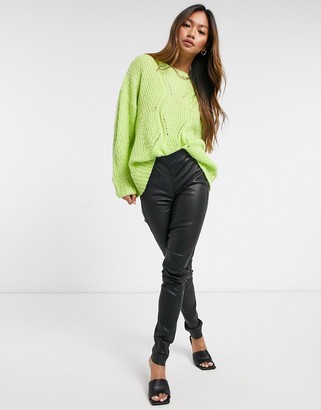 AX Paris chunky chevron cable knit sweater in lime