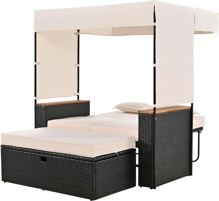 Boosicavelly Black Wicker Outdoor Day Bed with Beige Cushions