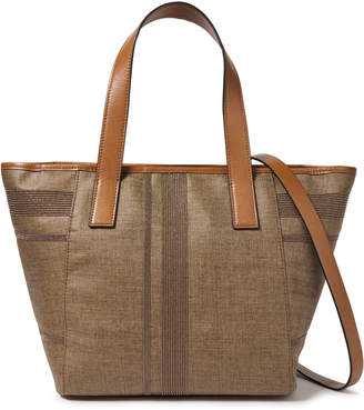 Brunello Cucinelli Leather-trimmed Bead-embellished Herringbone Woven Tote