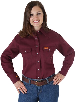 Riggs Workwear Womens Fr Flame Resistant Western Long Sleeve Snap Work Utility Button Down Shirt