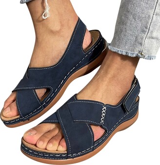 IYABMNF Sandals for Women with Arch Support Orthopedic Sandals Orthotic  Sandals Summer Velcro Slingback Open Toe Wedge Sandals Khaki - ShopStyle