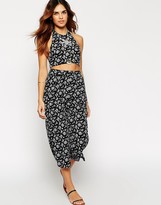 Thumbnail for your product : ASOS Petite PETITE Co-ord Top With Halter Neck In Ditsy Floral With Floral Inserts