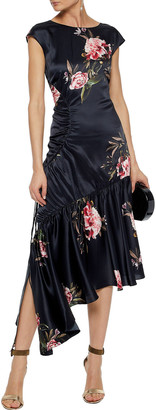 Sachin + Babi Huma Asymmetric Floral-print Silk-satin Midi Dress