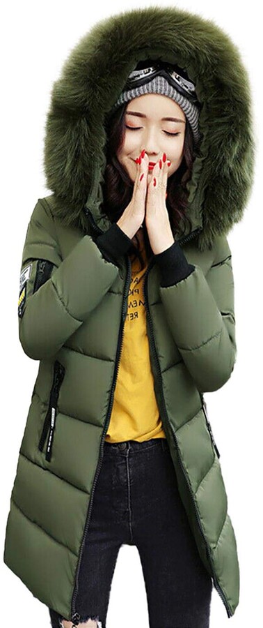 JS One Womens Faux Fur Trim Hood Long Winter Parka Coat 