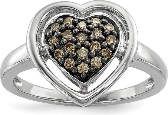 Black Bow Jewelry Co. BlackBowJewelry1/4CtwChampagneDiamond14mmHeartSterlingSilverRingSize8