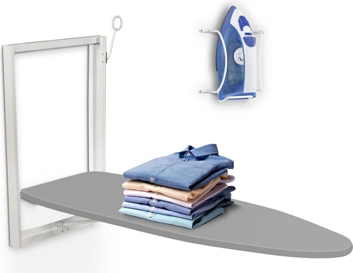 Ivation Wall-Mounted Ironing Board, Foldable Iron Board with Iron Holder, Space Saving Design
